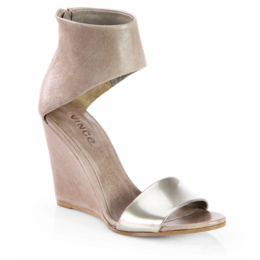 Vince  Kelan Ankle-Cuff Wedge Sandal Metallic